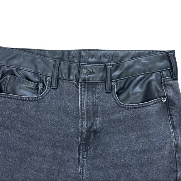 American Eagle Faux Leather & Black Denim Jeans, High Rise, Casual, NEW! 12S - Picture 5 of 7